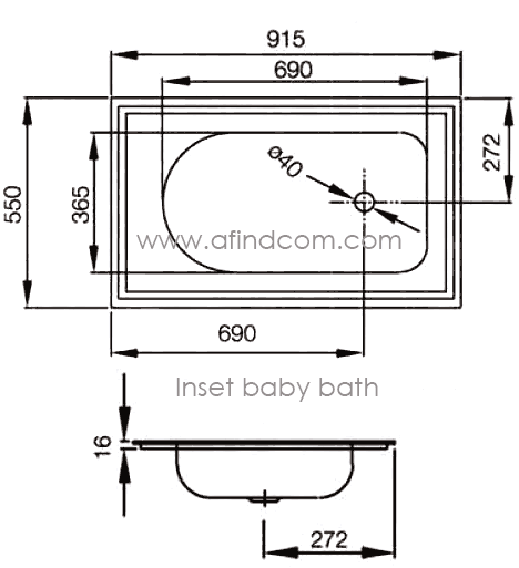 inset baby bath dimensions sizes
